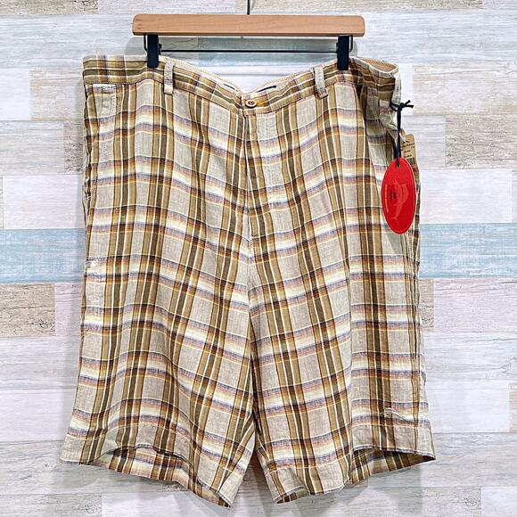 Tommy Bahama Relax 11" Linen Pro Leisure Consultant Shorts Brown Plaid Mens 42 - Picture 1 of 8